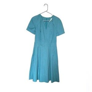 Blue Cotton Prairie Cottagecore Midi A-line Dress With Pockets